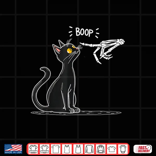 Design Black Cat Skeleton Hand Boop Halloween Shirt