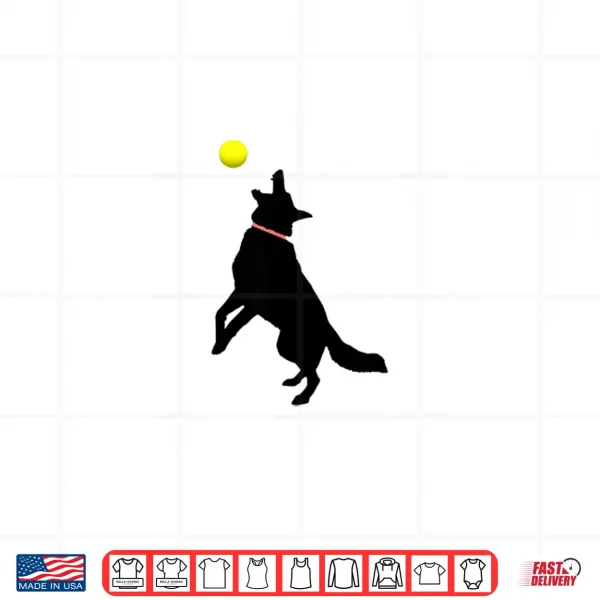 Design Black German Shepherd Dog GSD Catching Yellow Tennis Ball Shirt