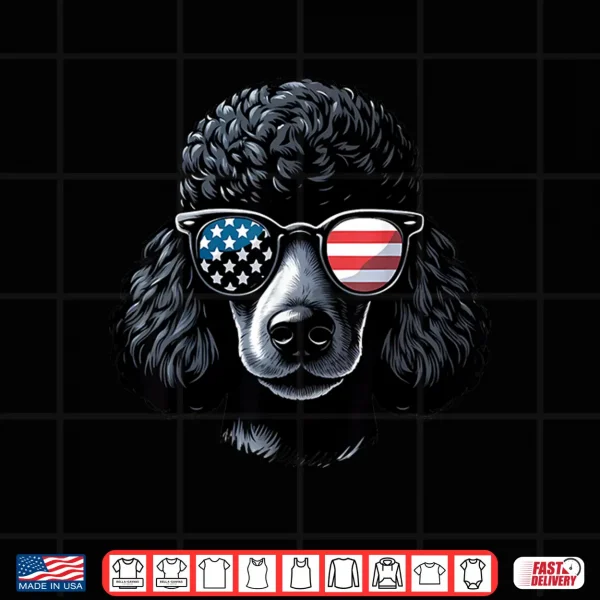 Design Black Poodle Patriotic American Flag USA Sunglasses Dog Shirt