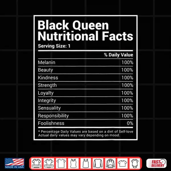 Design Black Queen Nutrition Facts Black History Month Pride Shirt