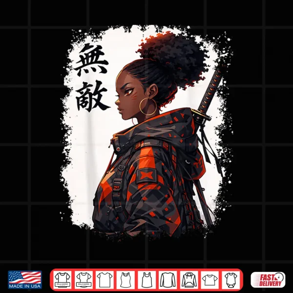 Design Black Samurai Girl Anime Warrior Afro African Pride Shirt