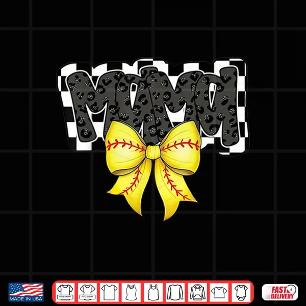 Design Black Softball Mama Game Day Leopard Checkered Coquette Shirt
