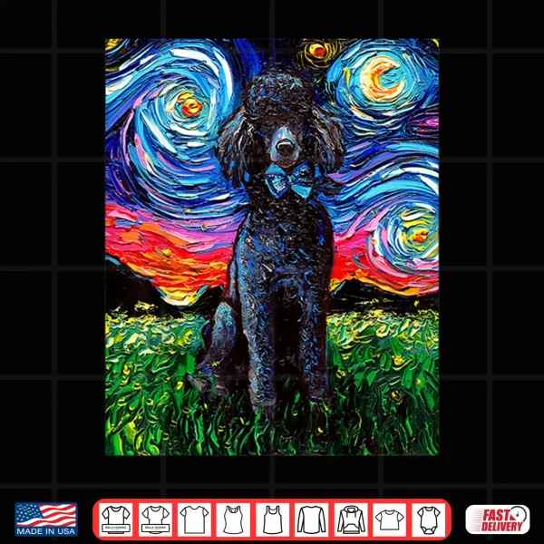 Design Black Standard Poodle Starry Night Dog Art by Aja Shirt