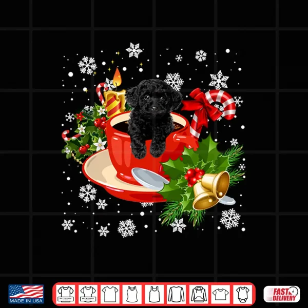 Design Black Toy Poodle And Coffee Christmas Snow Lights Pajamas Shirt