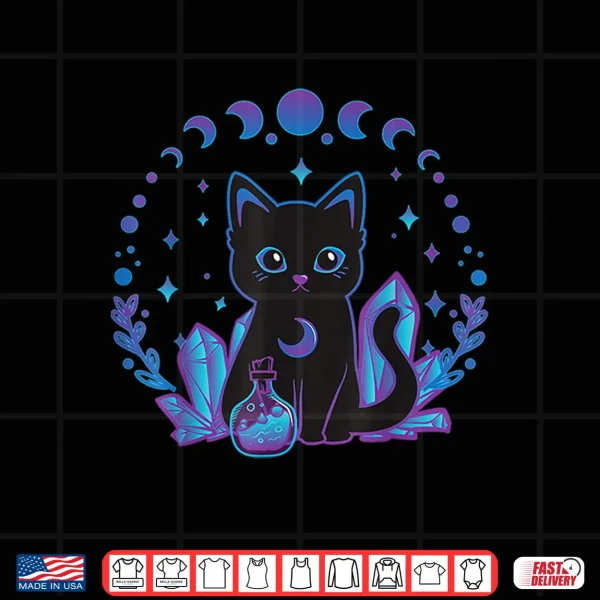 Design Black Witchy Cat Crystals Gothic Women Kawaii Pastel Goth Shirt