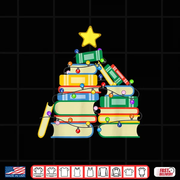 Design Bookish Christmas Tree Christmas Library Tree For Bookworms Shirt