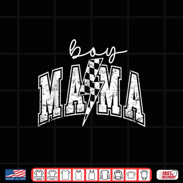 Design Boy Mama Lightning Bolt Checkered Mothers Day Shirt
