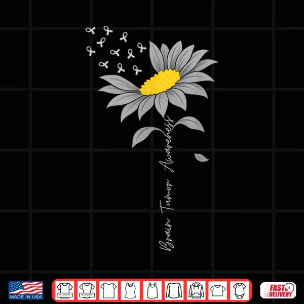 Design Brain Tumor Awareness Sunflower Gray Ribbon Brain Cancer Shirt