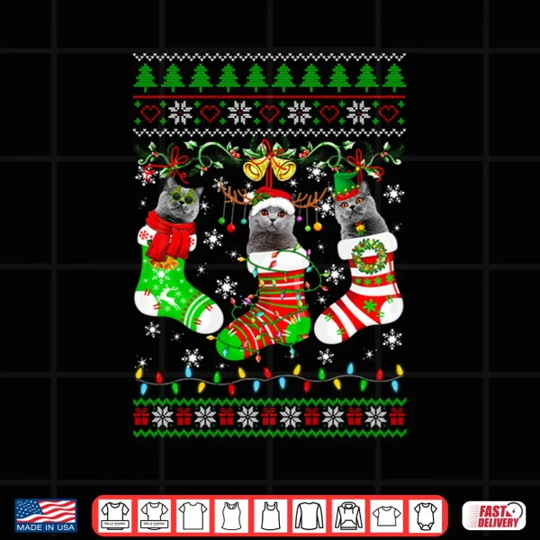 Design British Shorthair Cat Christmas Lights Socks Matching Family Shirt