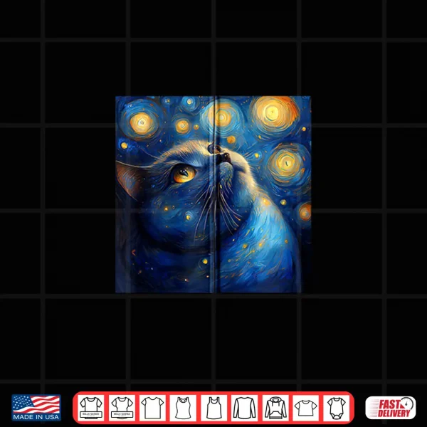 Design British Shorthair Chonky Cat Starry Night Van Gogh Painting Shirt