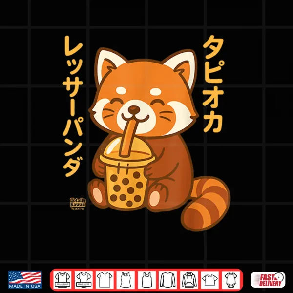 Design Bubble Tea Red Panda Boba Kawaii Tapioka Anime Cute Shirt