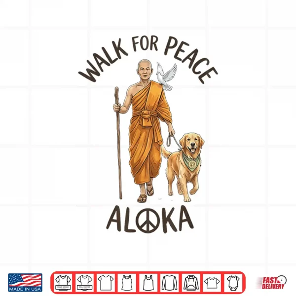 Design Buddhist Monk Walk For Peace Aloka Line Art Dove Dog Shirt