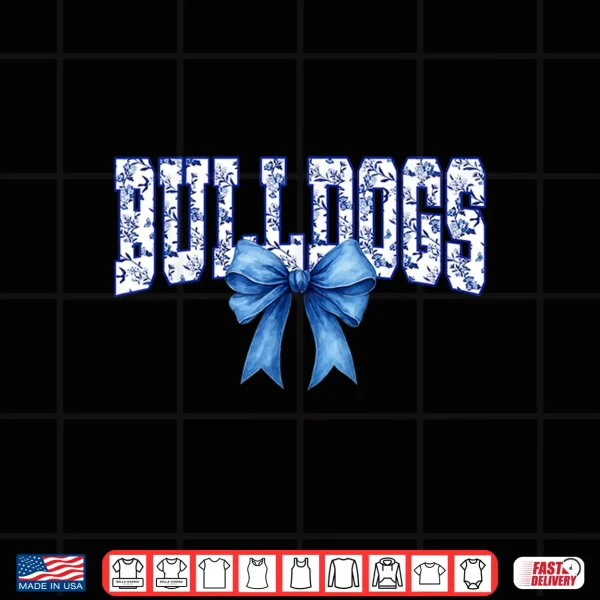 Design Bulldogs Floral Toile Royal Blue Watercolor Coquette Bow Shirt