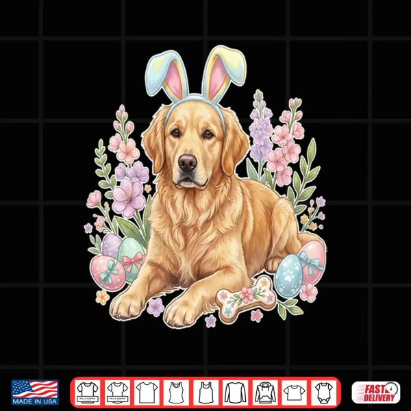 Design Bunny Ears Floral Spring Golden Retriever Easter Day Dog Shirt