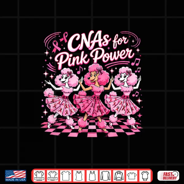 Design CNAS Pink Power Breast Cancer Awareness Retro Poodle Dance Shirt