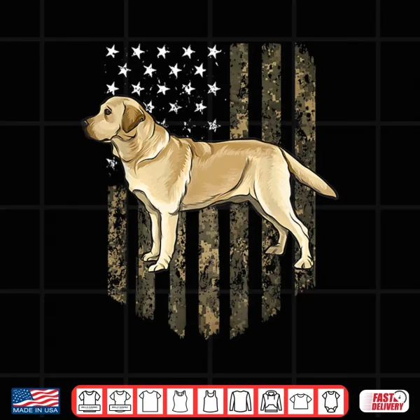 Design Camo American Flag Yellow Labrador Retriever Fourth Of July USA Shirt