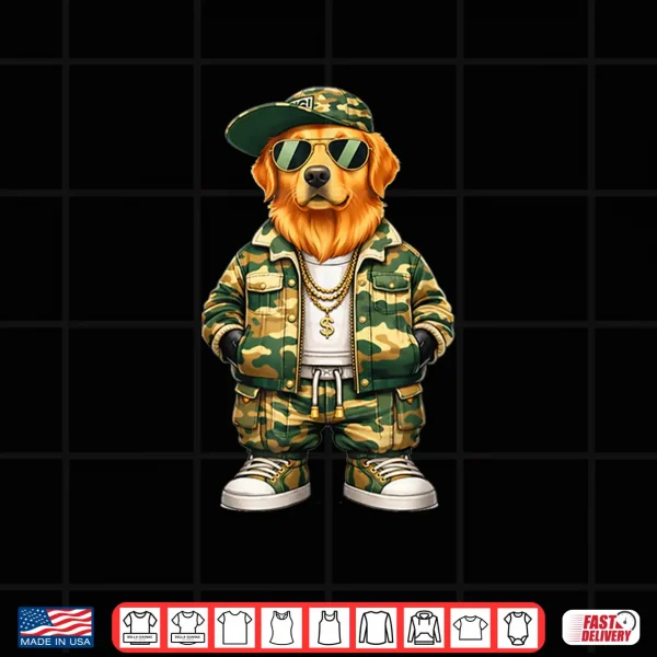 Design Camo Hip Hop Golden Retriever Camouflage Gangsta Streetwear Shirt