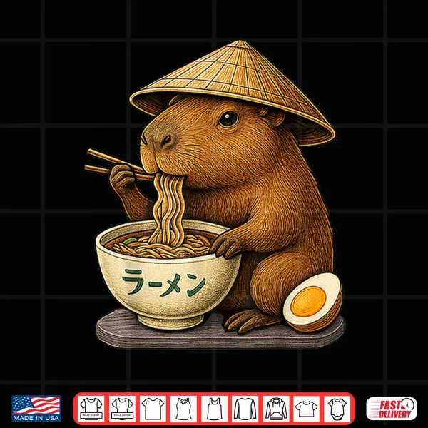 Design Capybara Eating Japanese Ramen Kawaii Anime tee Funny Kids Shirt