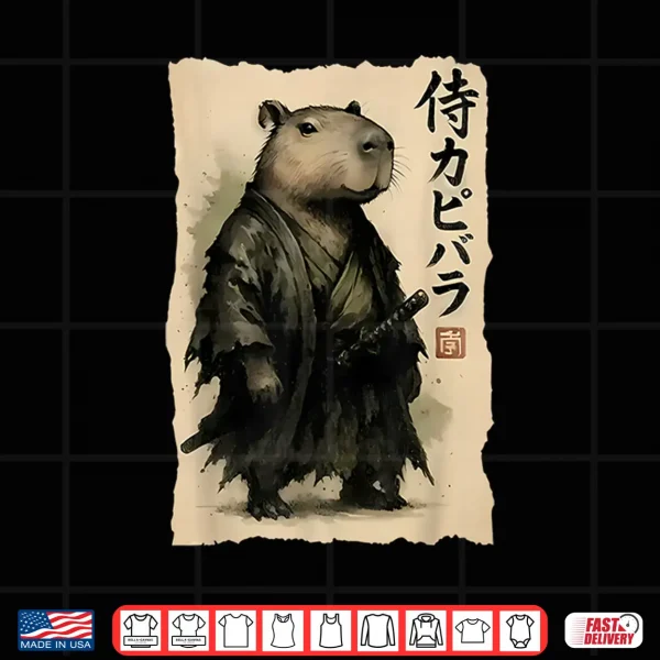 Design Capybara Samurai Japanese Warrior Graphic Anime Ukiyo e Art Shirt