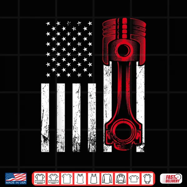 Design Car Enthusiast American Flag Piston Muscle Car Gift Shirt