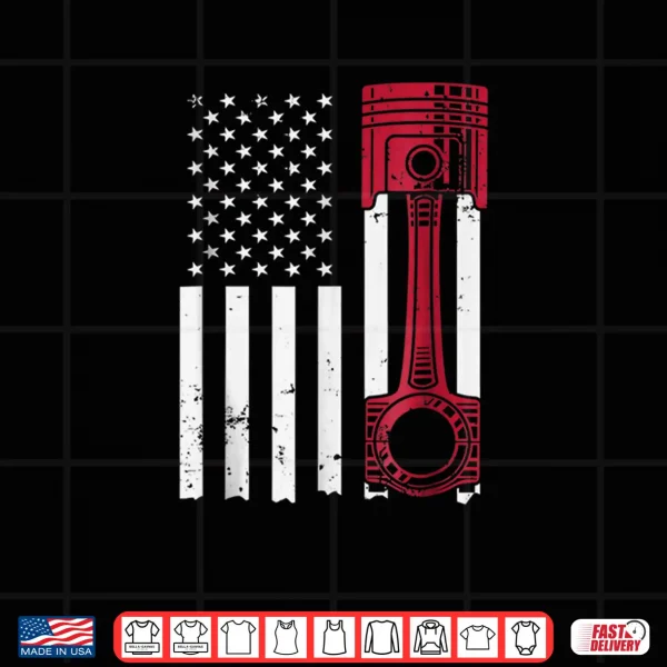 Design Car Enthusiast American Flag Piston Muscle Car Shirt