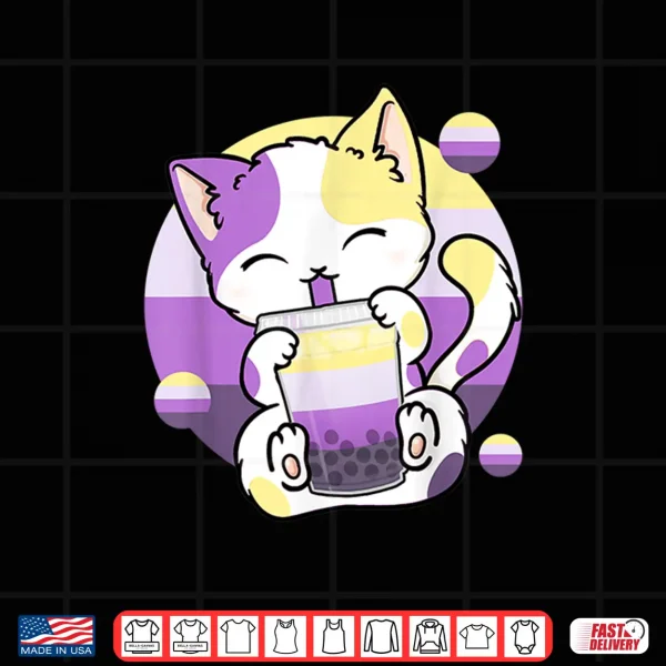 Design Cat Boba Tea Bubble Tea Anime Kawaii Neko Non binary Kitten Shirt