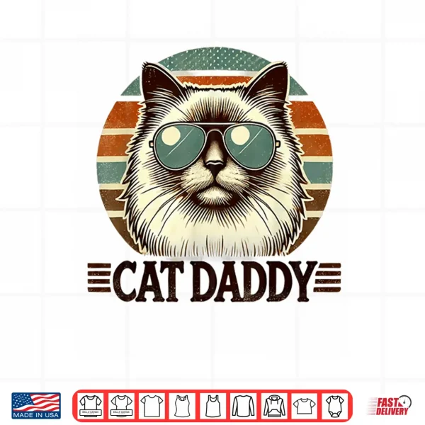 Design Cat Daddy Cool Ragdoll Cat Fathers Day Retro Cat Dad Shirt