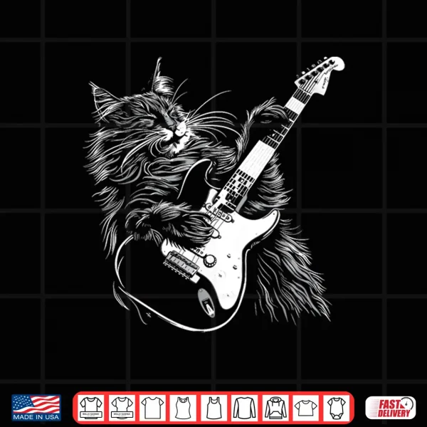 Design Cat Guitarist Guitar Maine Coon Dad Mom Shirt