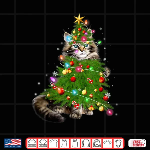Design Cat Maine Coon Christmas Tree Holiday Cat Lovers Xmas Gift Shirt