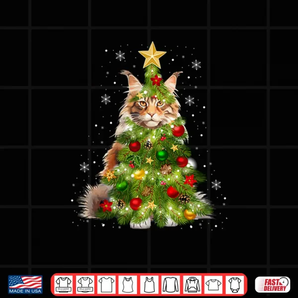 Design Cat Maine Coon Christmas Tree Holiday Cat Lovers Xmas Shirt