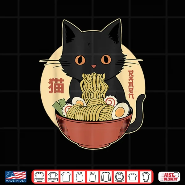 Design Cat Ramen Funny Graphic Tees Japanese Kawaii Cat Anime Shirt