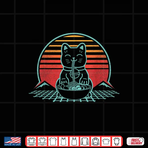 Design Cat Ramen Kawaii Neko Chonk Retro 80s Style Japan Anime Gift Shirt