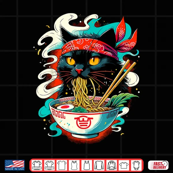Design Cat Ramen Noodle Japanese Anime Kawaii Cat Shirt