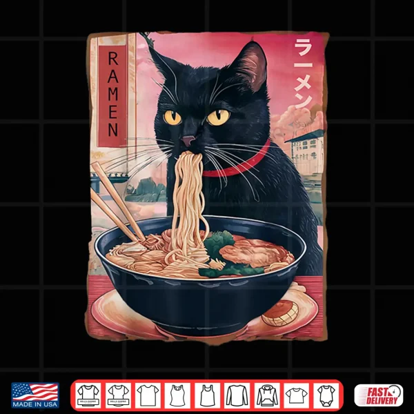 Design Cat Ramen Noodle Japanese Anime Kawaii Gifts Men Women Kids Shirt
