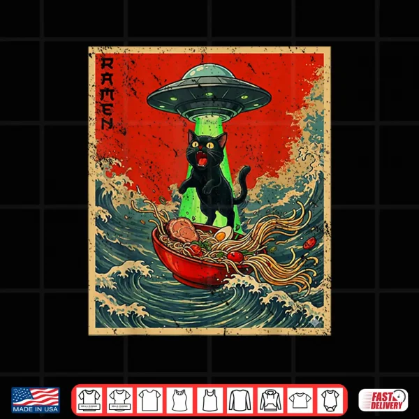 Design Cat Ramen UFO Japanese Anime Graphic Tees Men Women Teens Shirt