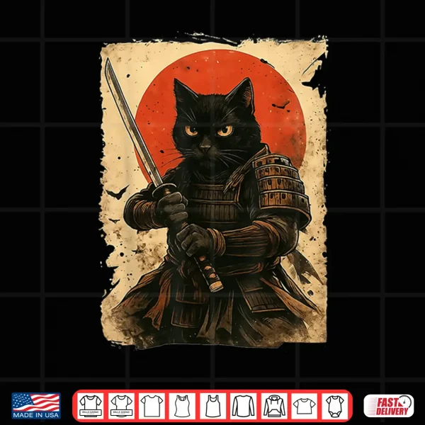 Design Cat Samurai Vintage Japanese Warrior Shirt