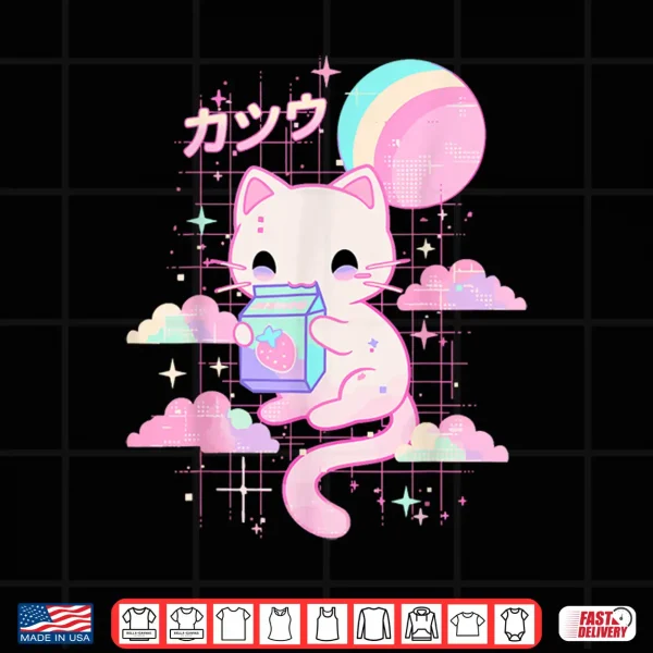 Design Cat Strawberry Milk Anime 90s Japanese Cat Japan Shirt