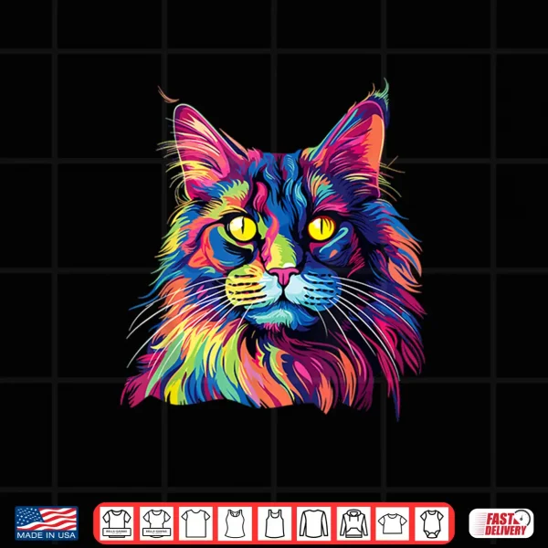 Design Cat Watercolors Colorful Maine Coon Cats Shirt