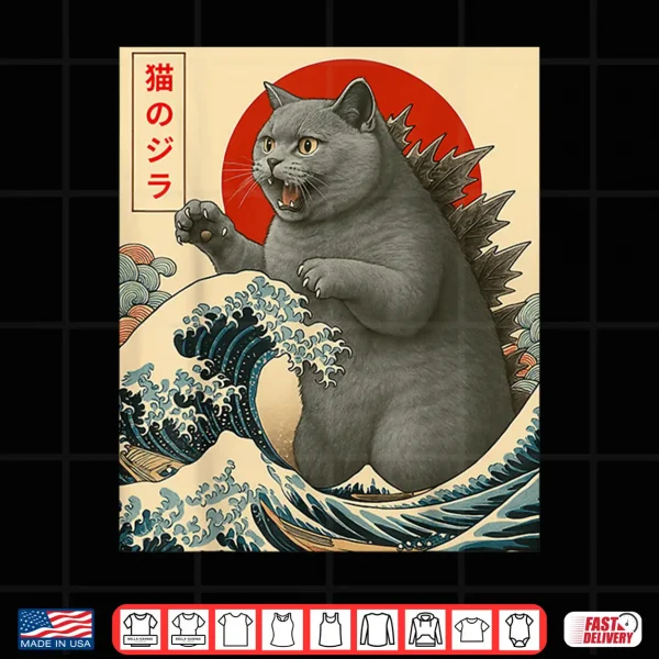 Design Catzilla Cat British Shorthair Japanese Gifts Men Women Kid Shirt