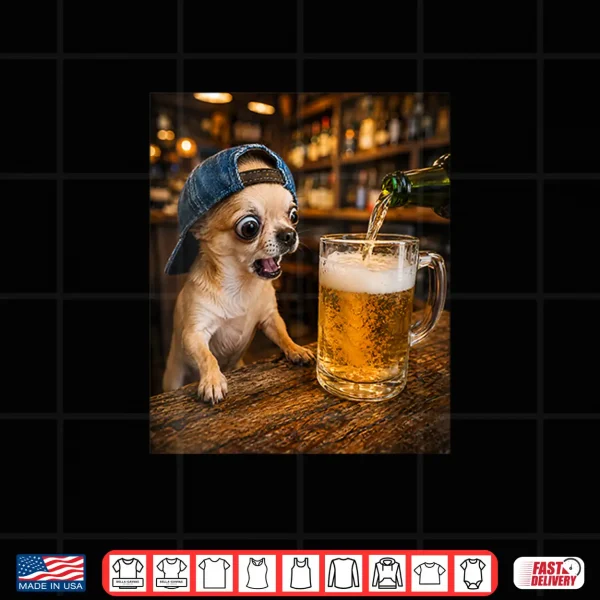 Design Chihuahua Drinking Beer Funny Dog Meme Shirt