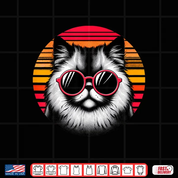 Design Chinchilla Persian Cat Retro Vintage Sunset Sunglasses 70s Shirt