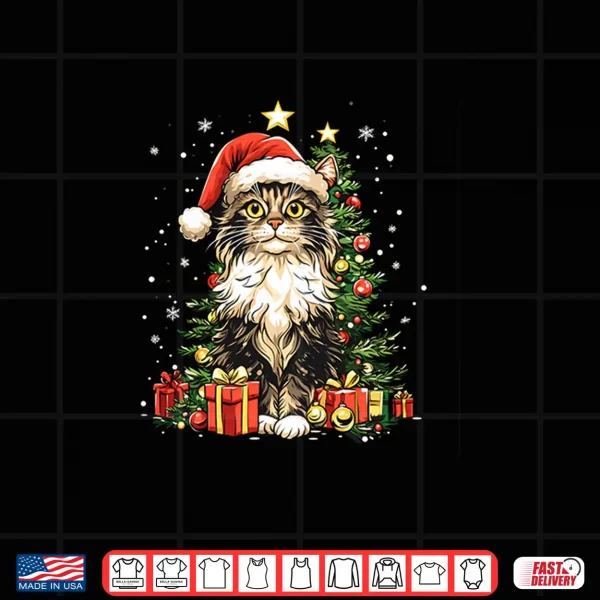 Design Christmas Cat With Christmas Hat Maine Coon Cat Shirt