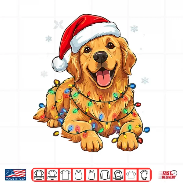 Design Christmas Dog Golden Retriever Lights Xmas Shirt