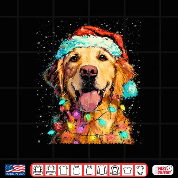 Design Christmas Light Cute Dog Golden Retriever Shirt