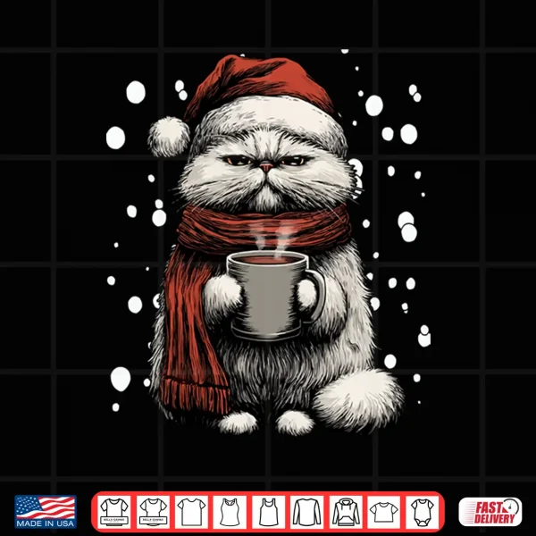 Design Christmas Persian Cat Santa Hat Coffee Lover Funny Winter Shirt