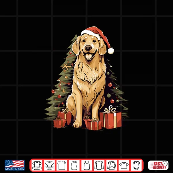 Design Christmas Tree and Funny Santa Golden Retriever Christmas Shirt