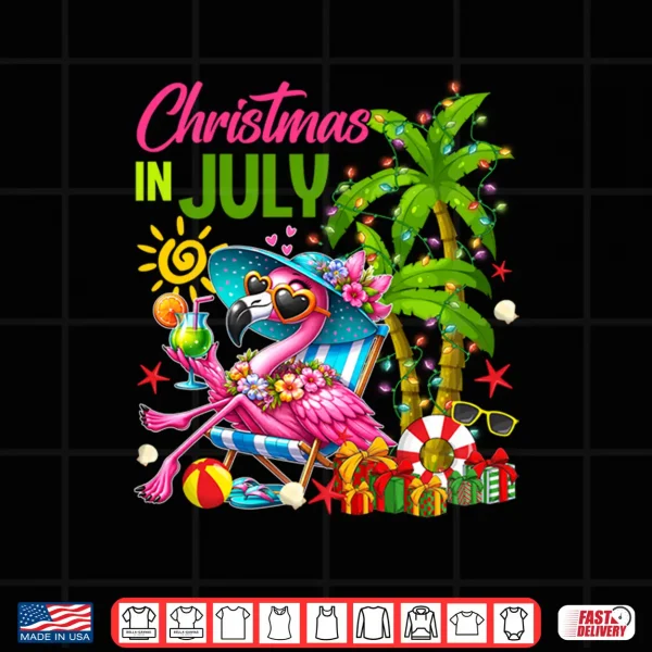 Design Christmas in July Flamingo Drinking Cocktail Summer Women Shirt
