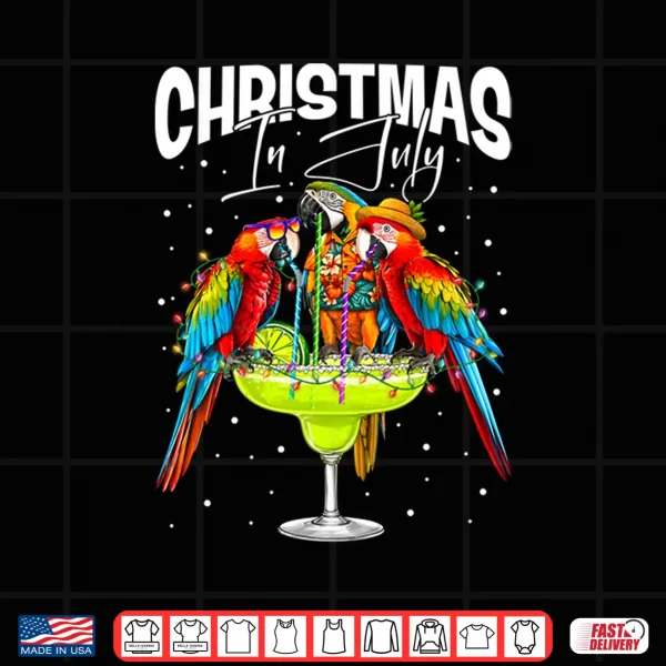 Design Christmas in July Funny Parrots Drinking Margaritas Summer Shirt