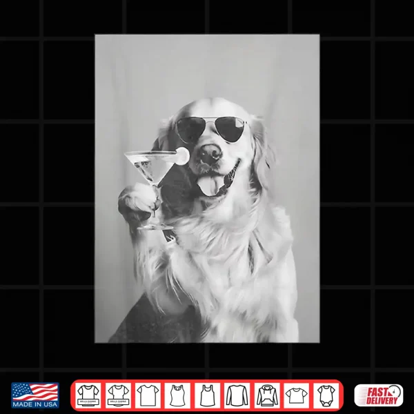 Design Cocktail Dog Golden Retriever With Sunglasses Martini Shirt