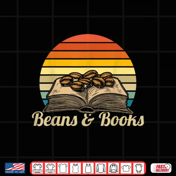 Design Coffee Beans Books Retro Bookworm Librarian Shirt